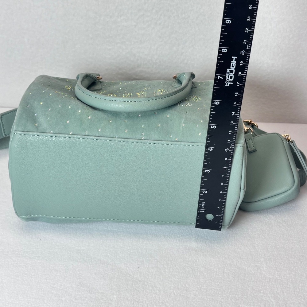 Juicy Couture Crossbody Satchel Bag Y2K Mint Green Blue Rhinestone Velour - Picture 12 of 14